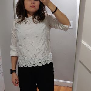 J crew 
PETITE FUNNELNECK SHIRT IN EYELET